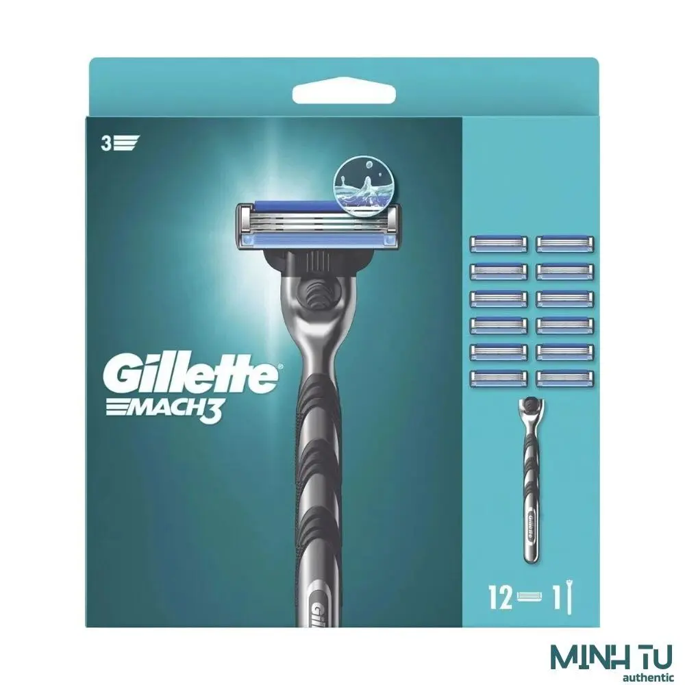 Bộ Dao Cạo Râu Gillette Mach3 Razor 1 Gillette Razor 12 Blade Refills